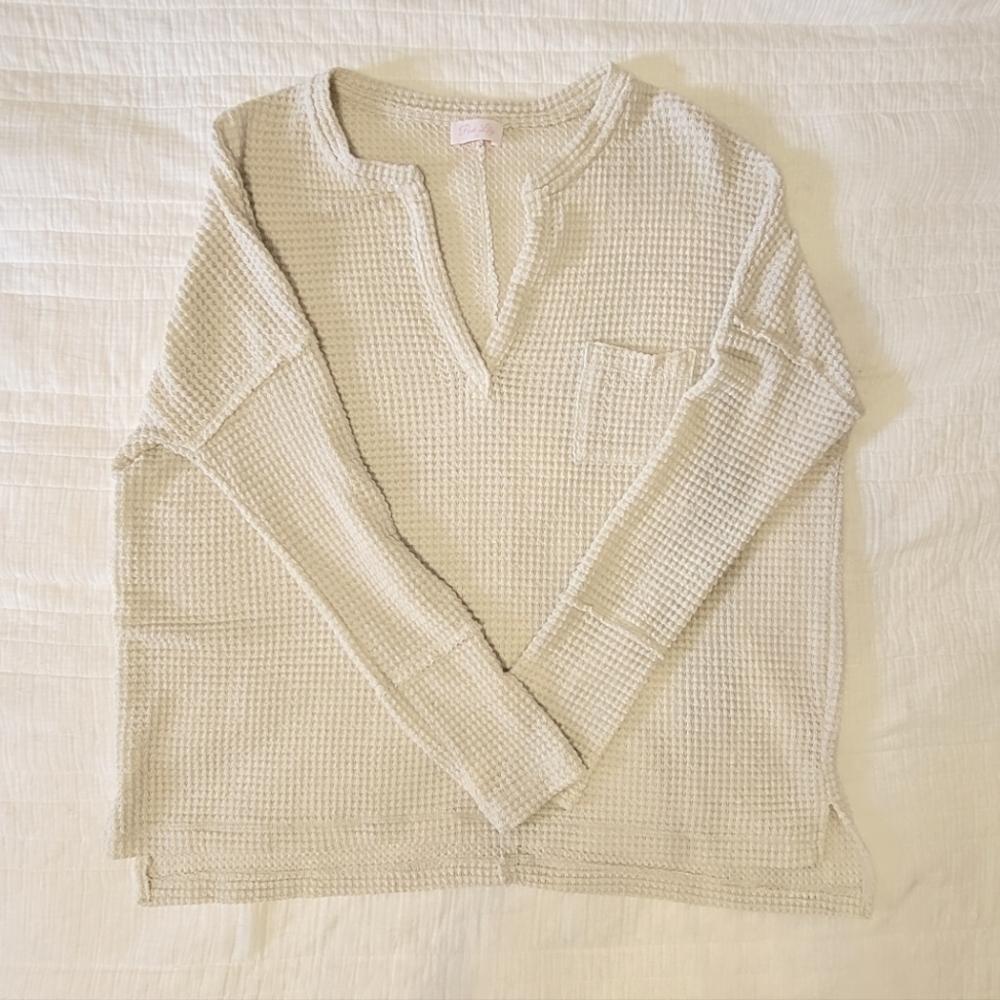 Pink Lily Womens Cream Waffle Knit Top